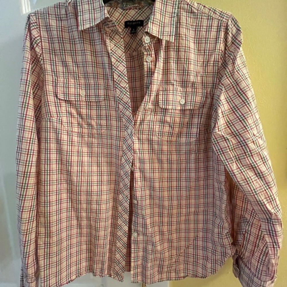 Talbots Dual Pattern Plaid and Paisley Shirt with Red and Green Plaid